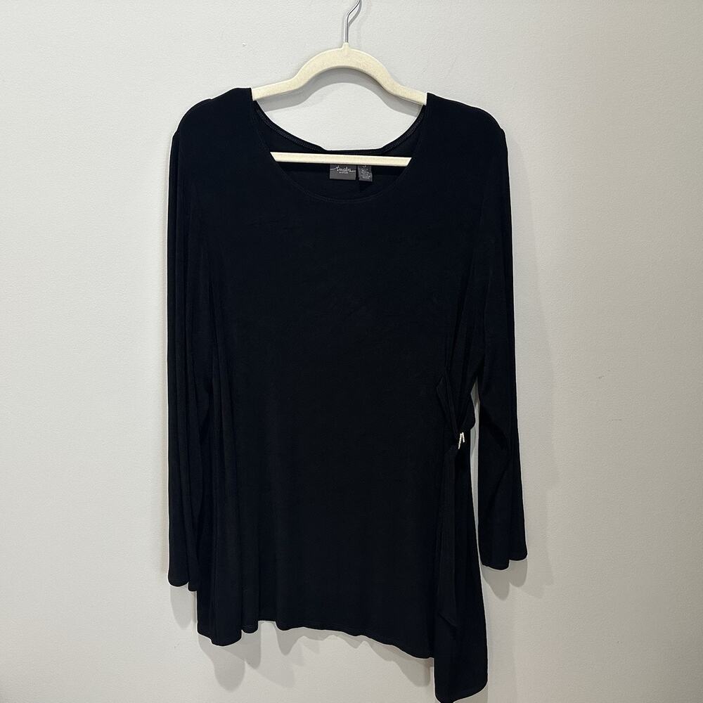 Chico's Travelers Womens X Large Black Slinky Stretch Asymmetric Top Size 3